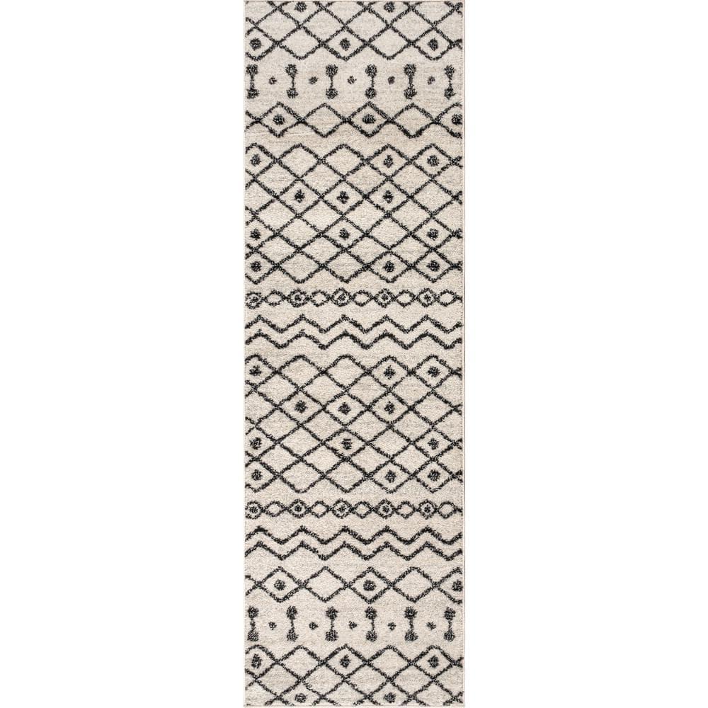 2'x8' Aksil Moroccan Beni Souk Runner Rug, Cream/Black - JONATHAN Y