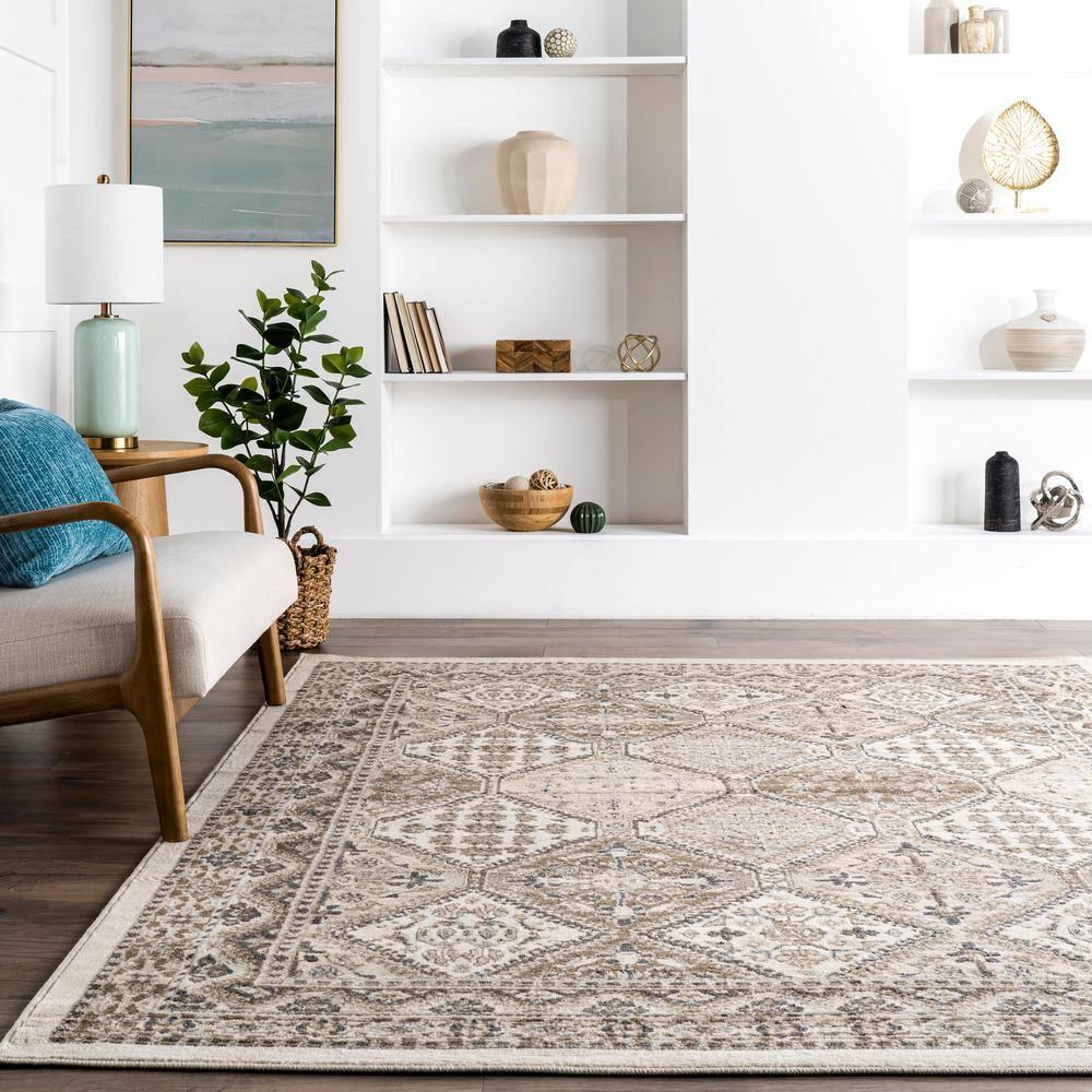 Nuloom 5x8 Becca  Tiled Indoor Area Rug, Beige, Faded Transitional Design, Stain Resistant, BedroomLiving Room, Kitchen,