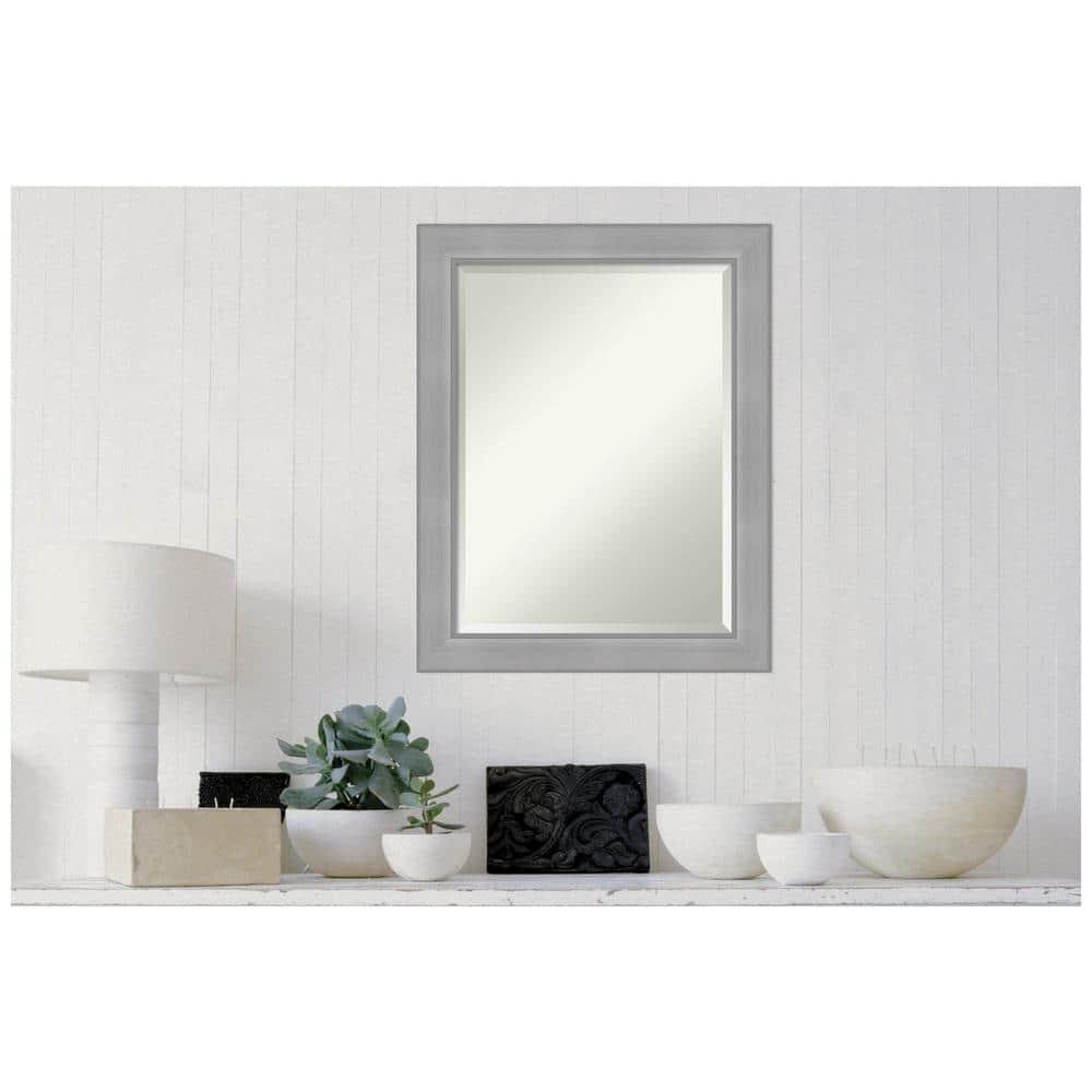 Amanti Art Beveled Bathroom Wall Mirror - Vista Brushed Nickel Frame Vista Brushed Nickel Outer Size: 22 x 28 in
