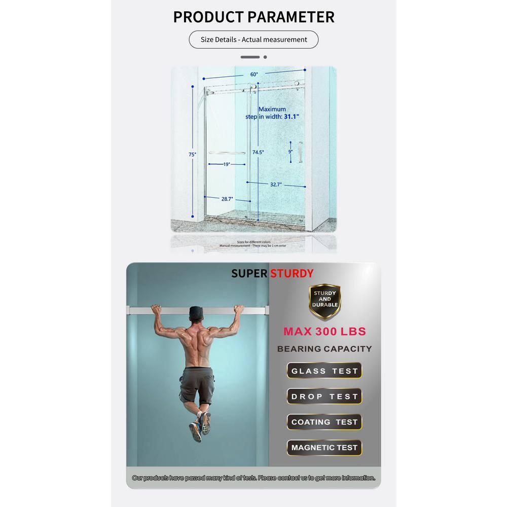 56"-60 ‘W x 75’ Aluminum Framed Single Slide Design Shower Door
