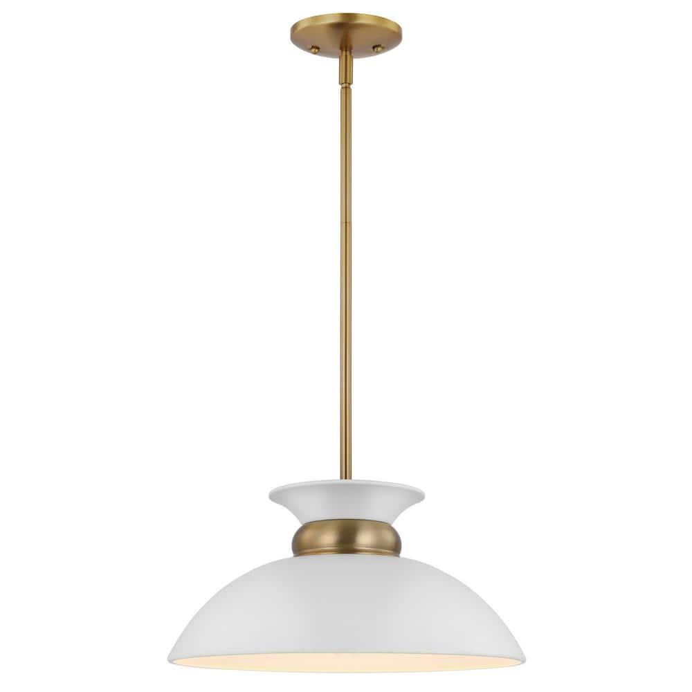 Perkins Matte White & Burnished Brass 15" Modern Bowl Pendant