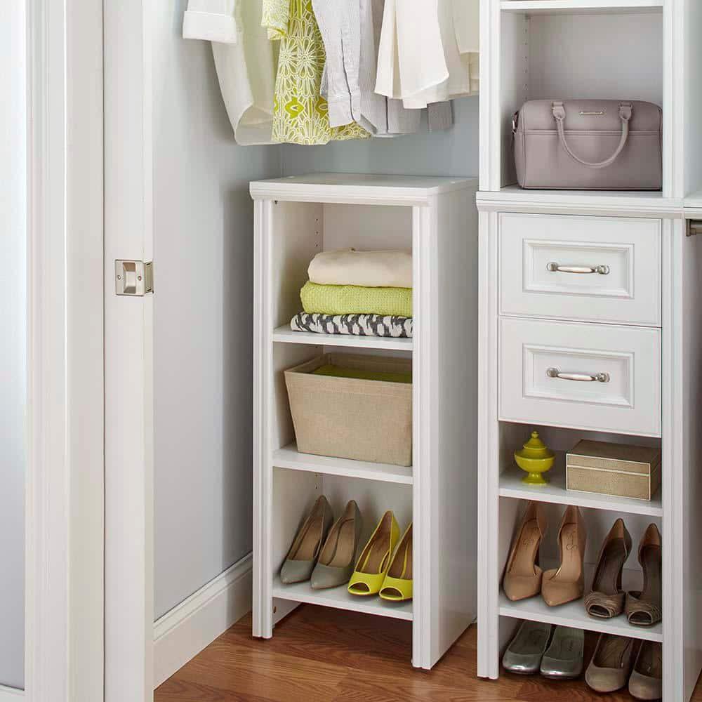 White Laminate Freestanding Walk-In Closet Tower Unit with Shelves
