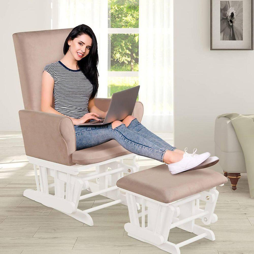 Costway Baby Nursery Relax Rocker Rocking Chair Glider & Ottoman Set w/Cushion Pink