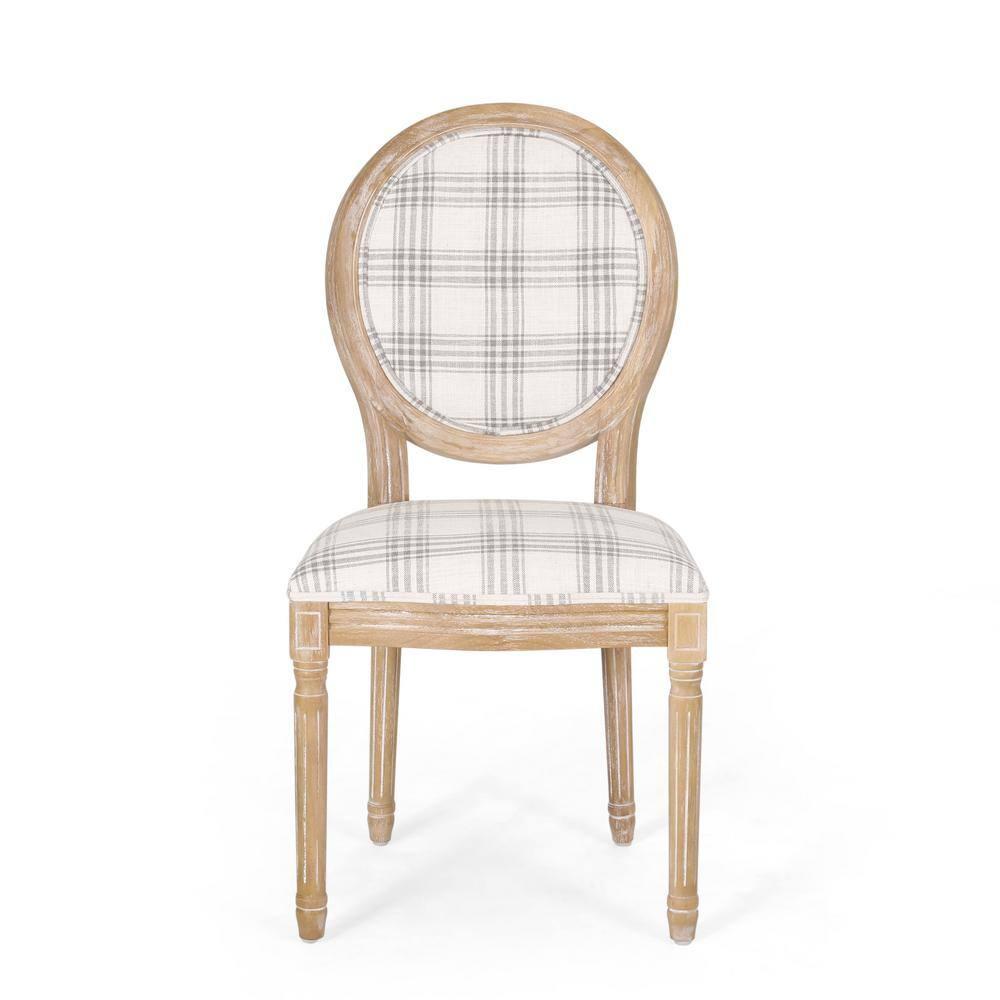 Noble House Karter French Fabric Dining Chairs, Set of 4, Gray Plaid