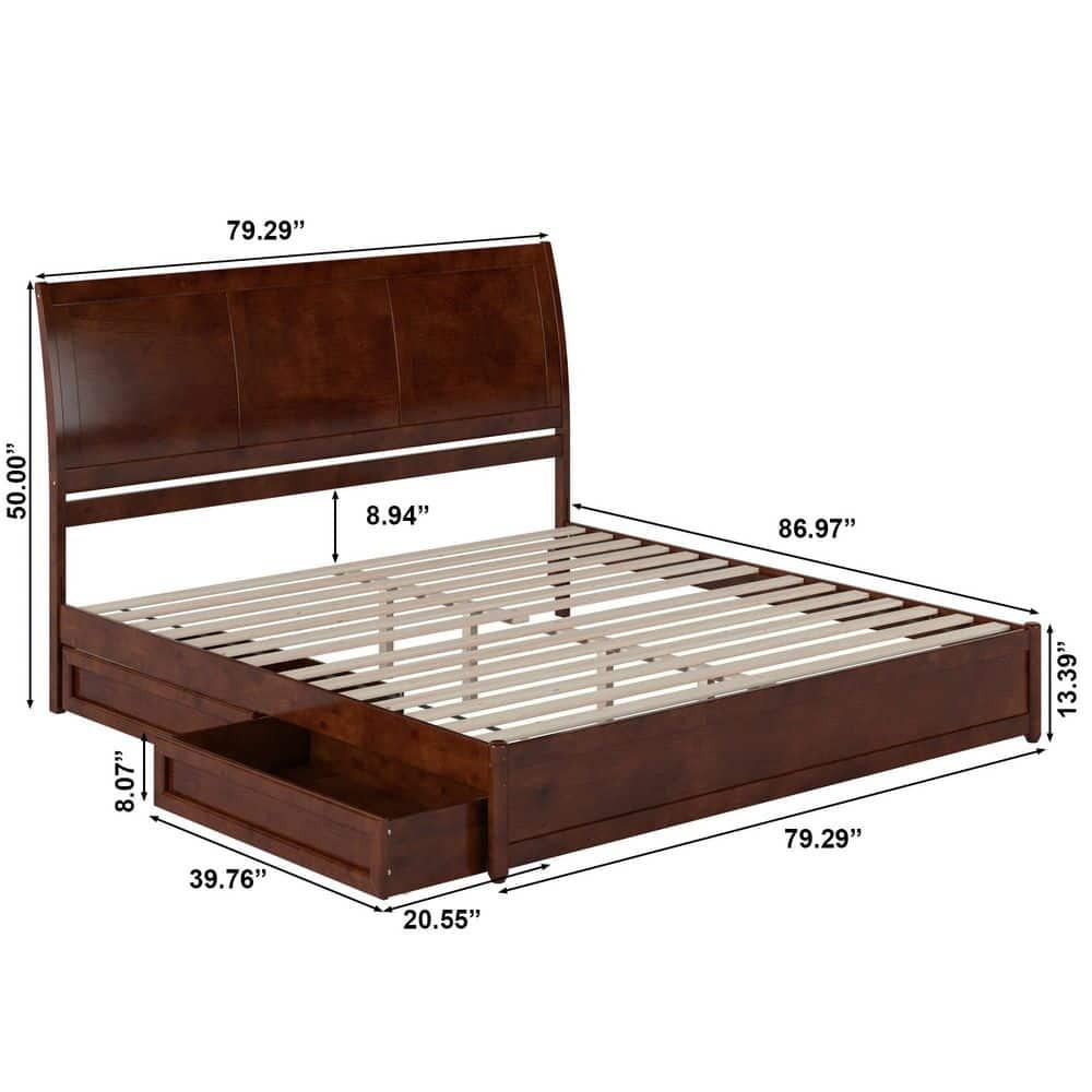AFI, Andorra King Platform Bed with Panel Footboard and Storage Drawers, Walnut