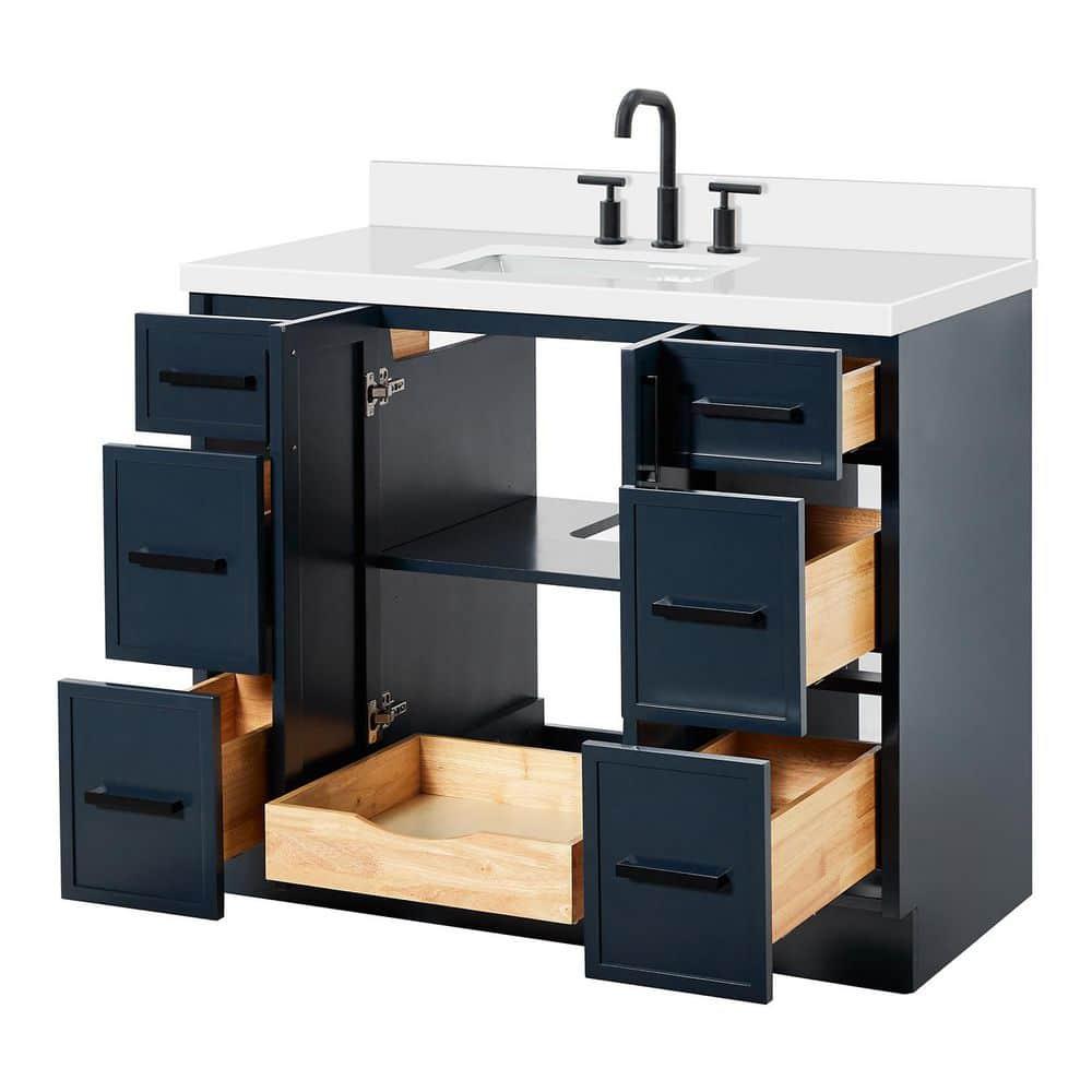 Ariel Kelly 43 Inch Single Rectangular Sink Bathroom Vanity With Quartz Countertop