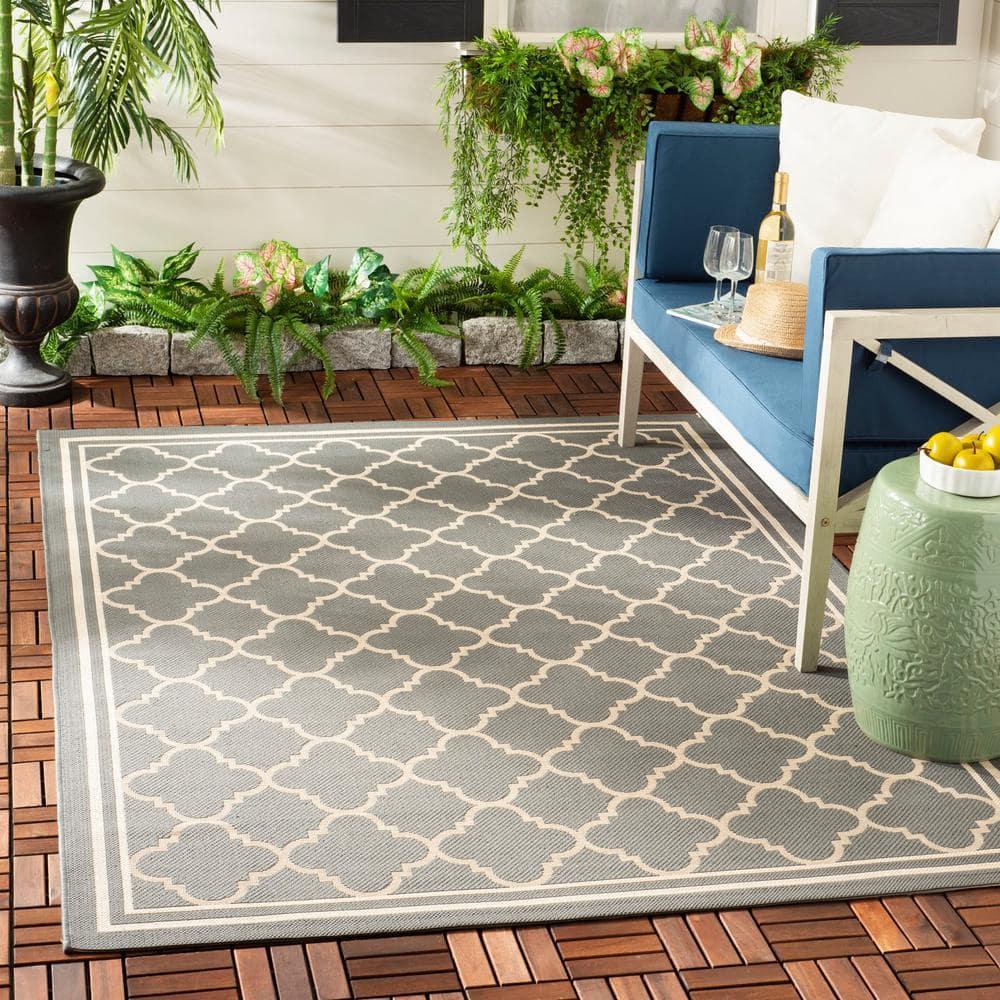 Courtyard CY6918 Power Loomed Indoor/Outdoor Area Rug - Anthracite/Beige - 4'x4' - Safavieh.