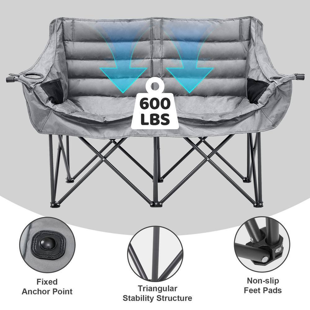 XXXL Oversized 2 Person Fully Padded Camping Chair Heavy Duty Portable Folding Lawn Chair Patio Chair 990 lbs. Capacity
