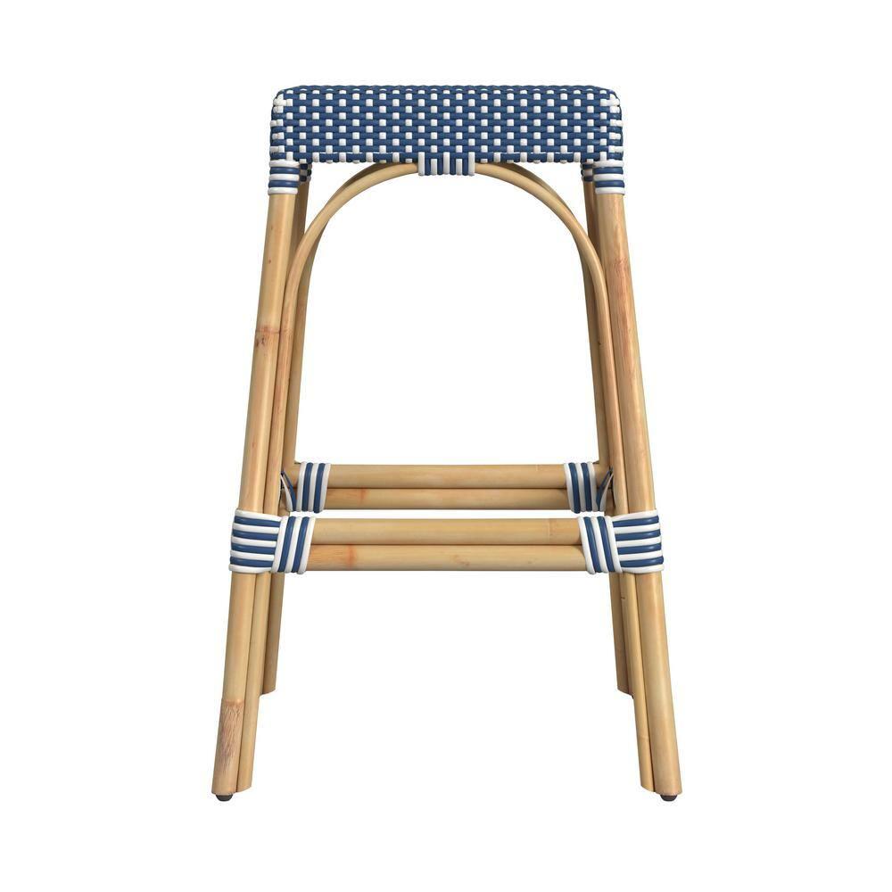 Butler Specialty Company Robias Rectangular Rattan 30" Bar Stool - Blue & White