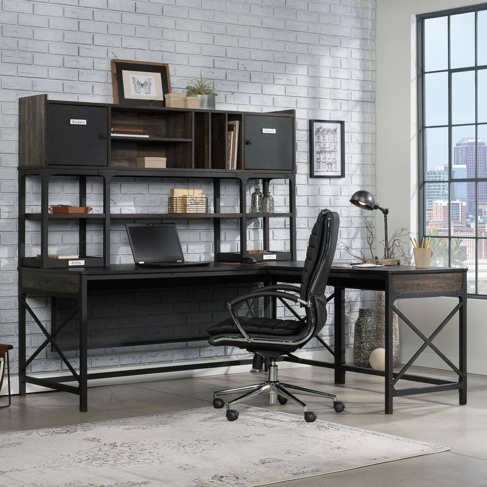 Sauder Foundry Road Engineered Wood/Metal 72x30 Table Desk in Carbon Oak