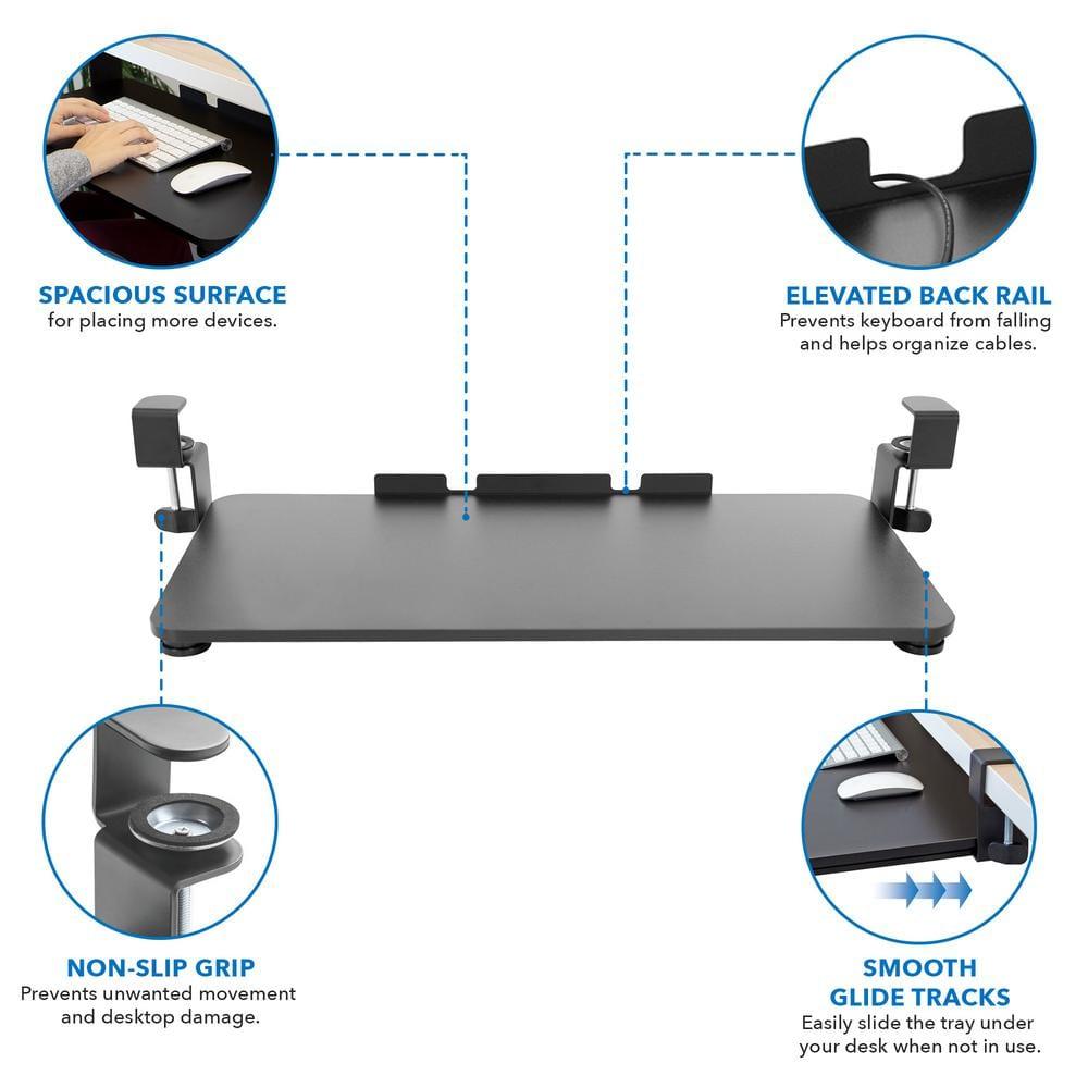 Mount-It! Clamp Keyboard Tray | Sliding Under Desk Keyboard &  Mouse Platform | Retractable Undermount Drawer | No Screws or Scratches to Assemble