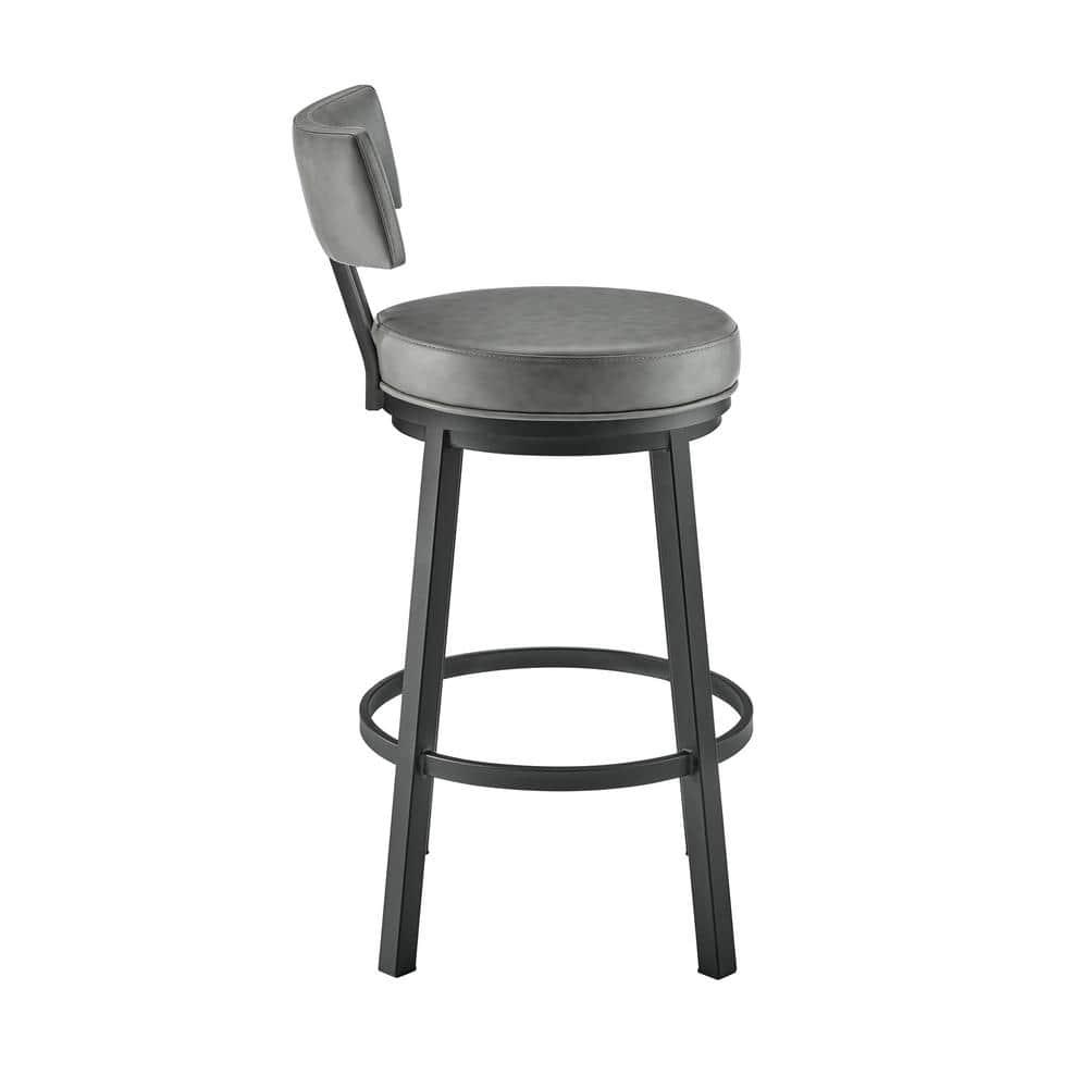 Armen Living Indoor Crux 26" Swivel Counter Stool in Brown Faux Leather and Walnut Wood