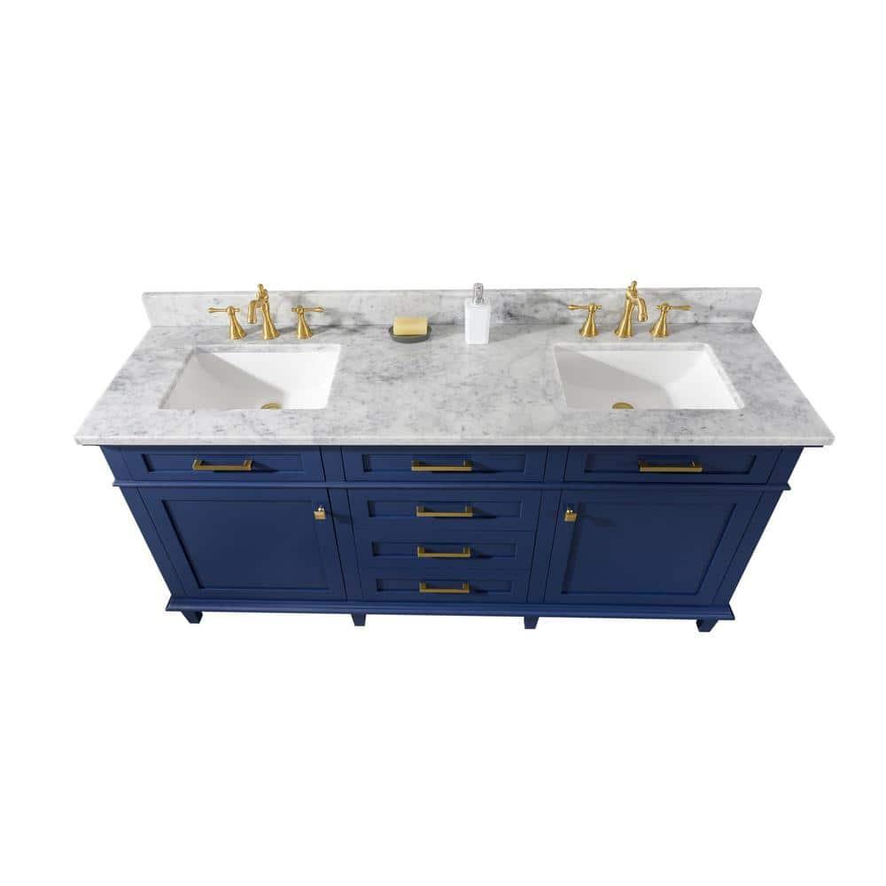 Legion Furniture 3-Drawer Wood & Marble Vanity Cabinet in Blue and White