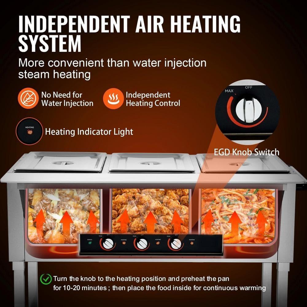 3-Pan Commercial Food Warmer, 3 x 20.6QT Electric Steam Table, 1500W Professional Buffet Catering Food Warmer with 4 Wheels (2 Lockable), Food Grade Stainless Steel Server for Party Restaurant