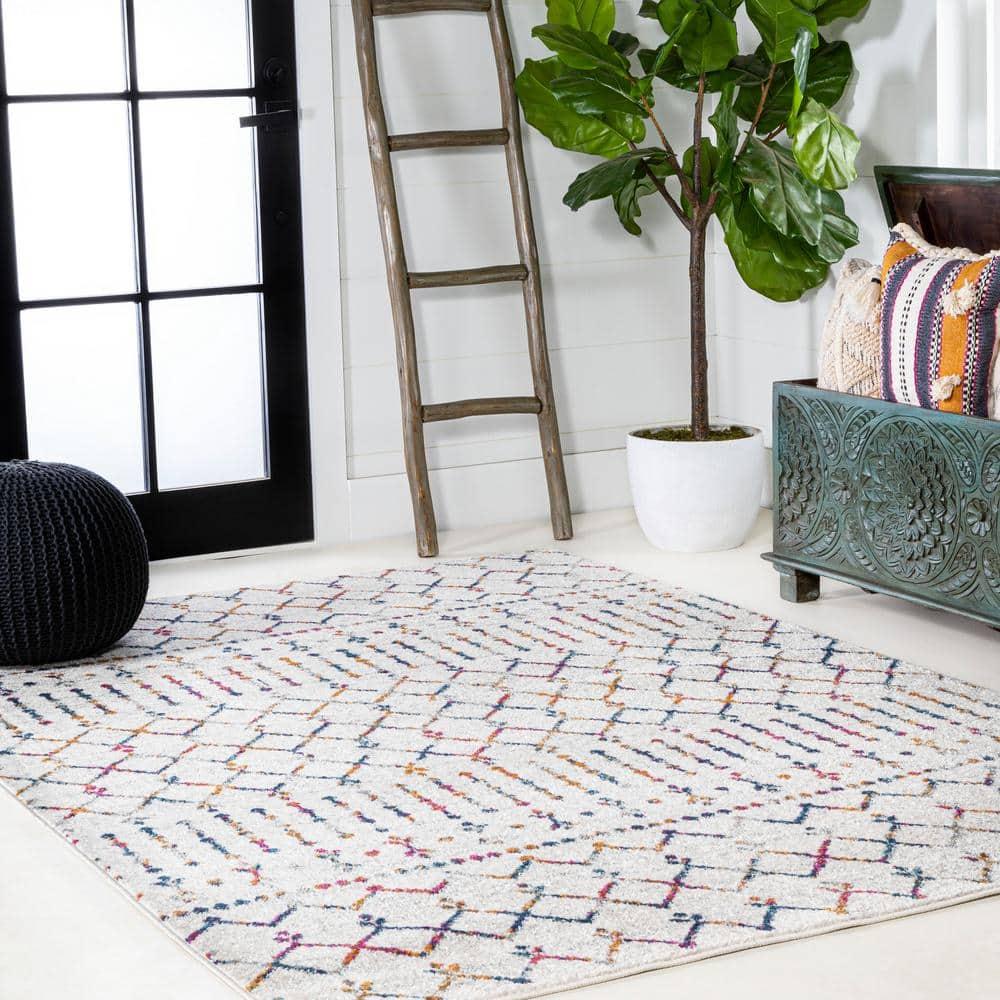 8'x10' Moroccan HYPE Boho Vintage Diamond Area Rug, Cream/Multi - JONATHAN Y