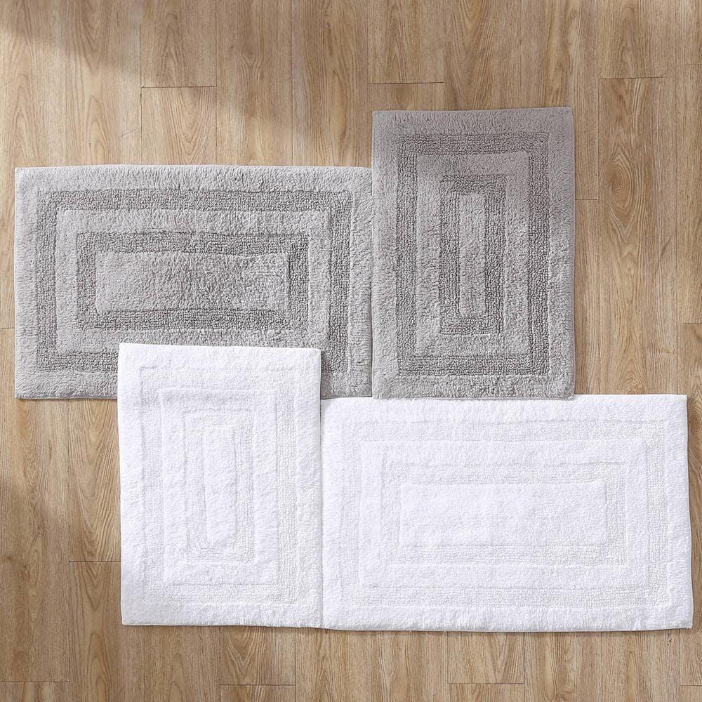 Micellar White Solid Reversible Cotton Rectangle 2--Piece Bath Rug Set