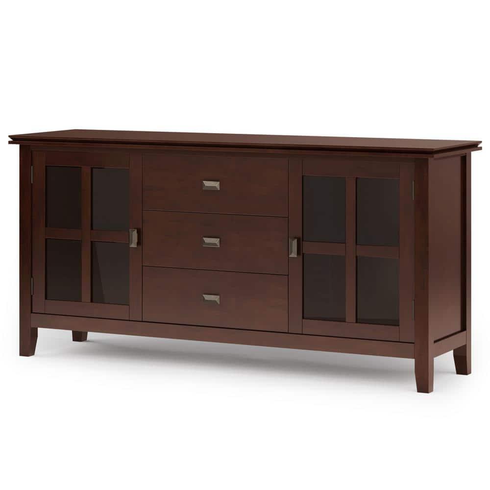 Simpli Home Artisan 60"W Solid Wood Sideboard Buffet with and Tempered Glass Doors and 3 Drawers