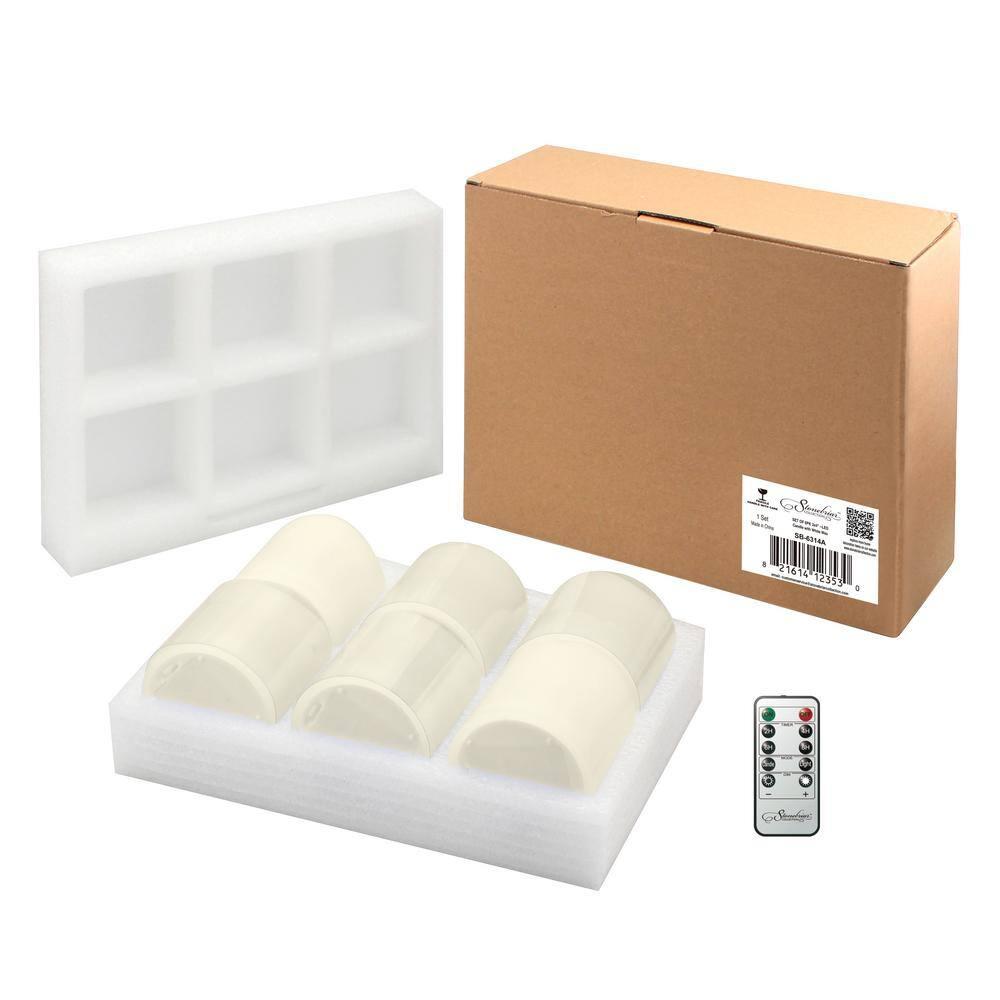 Stonebriar Flameless LED 3"x 4" off-White Real Wax Pillar Candle with Timer and Remote, 6 Pack