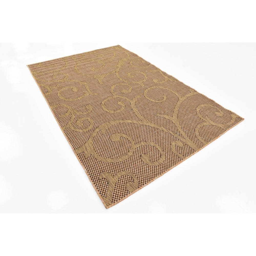 Unique Loom 5' 0 x 8' 0 Light Brown Outdoor Botanical Vine Area Rug