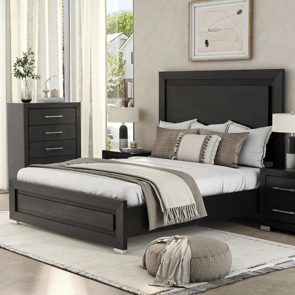 Furniture of America Loomier LED Headboard Solid Wood Eastern King Bed in Black