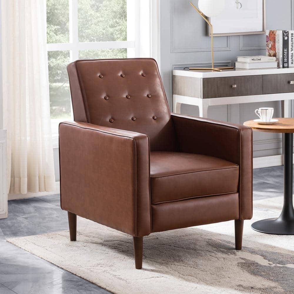Noble House Caden Indoor Faux Leather Recliner, Cognac, Dark Espresso