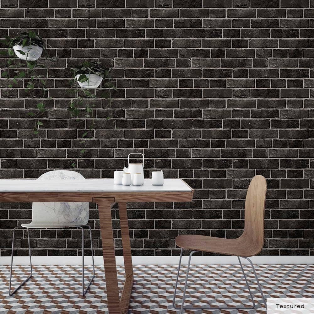 Tempaper & Co.® Brick Removable Peel and Stick Wallpaper, Ebony Brick, 28 sq ft: Faux Sticky Vinyl, Classic Pattern