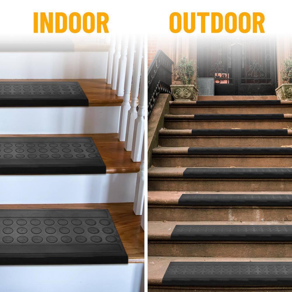 Ottomanson Waterproof, Low Profile Non-Slip Indoor/Outdoor Black Rubber Stair Treads, 10 in. x 25.5 in. & Reviews | Wayfair
