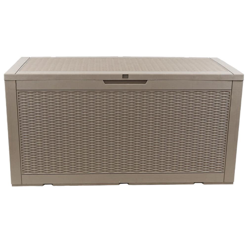 Sunnydaze Outdoor Deck and Patio Storage Box with Rattan Design - 100 Gal. - Driftwood