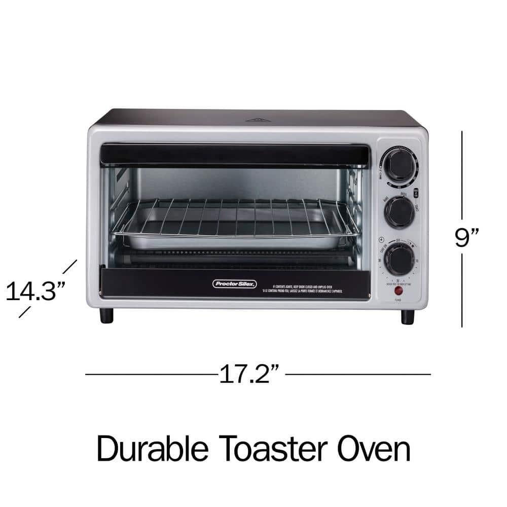 Proctor Silex 6sl Toaster Oven 31124: Countertop Small Oven, 1500W, Silver, Includes Broiler & Baking Pan, Freestanding