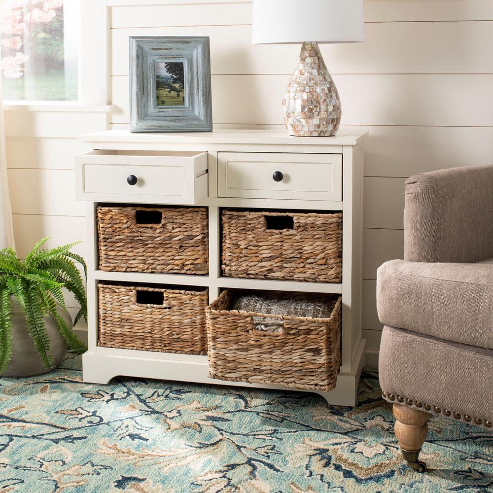 Herman Storage Unit with Wicker Baskets - Distressed Cream - Safavieh.