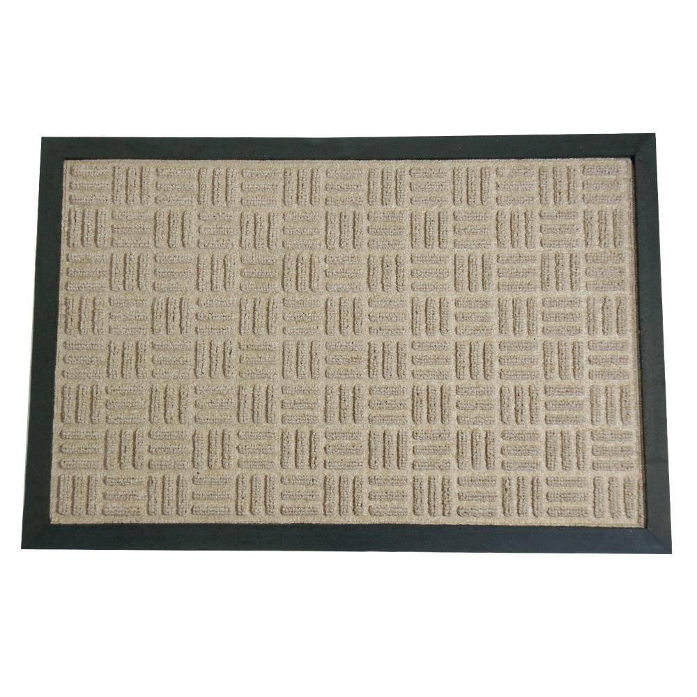 Rubber-Cal "Wellington" Rubber Backed Carpet Doormat - 16 x 24 inches - Tan Polypropylene Mat