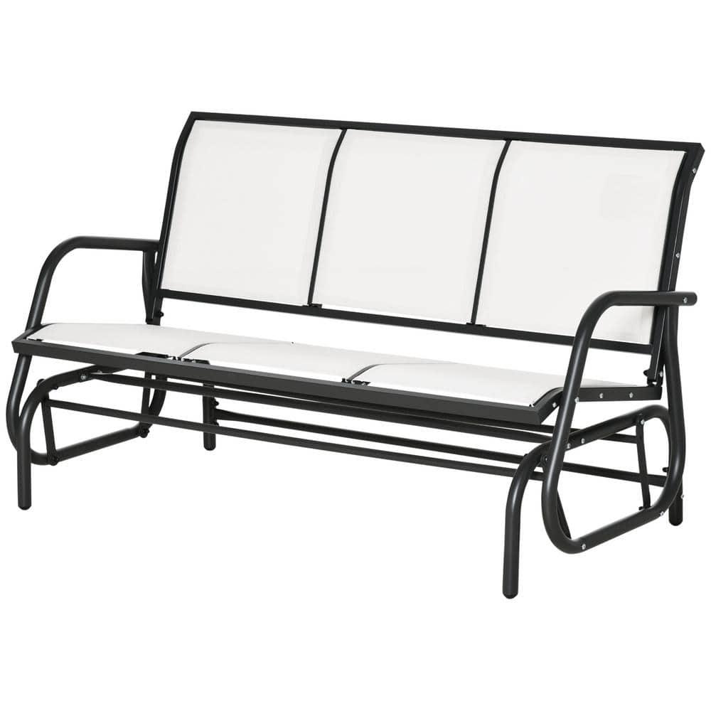 Outsunny Patio Glider Bench, Outdoor Porch Glider Swing with 3 Seats, Breathable Mesh Fabric, Metal Frame, Cream White