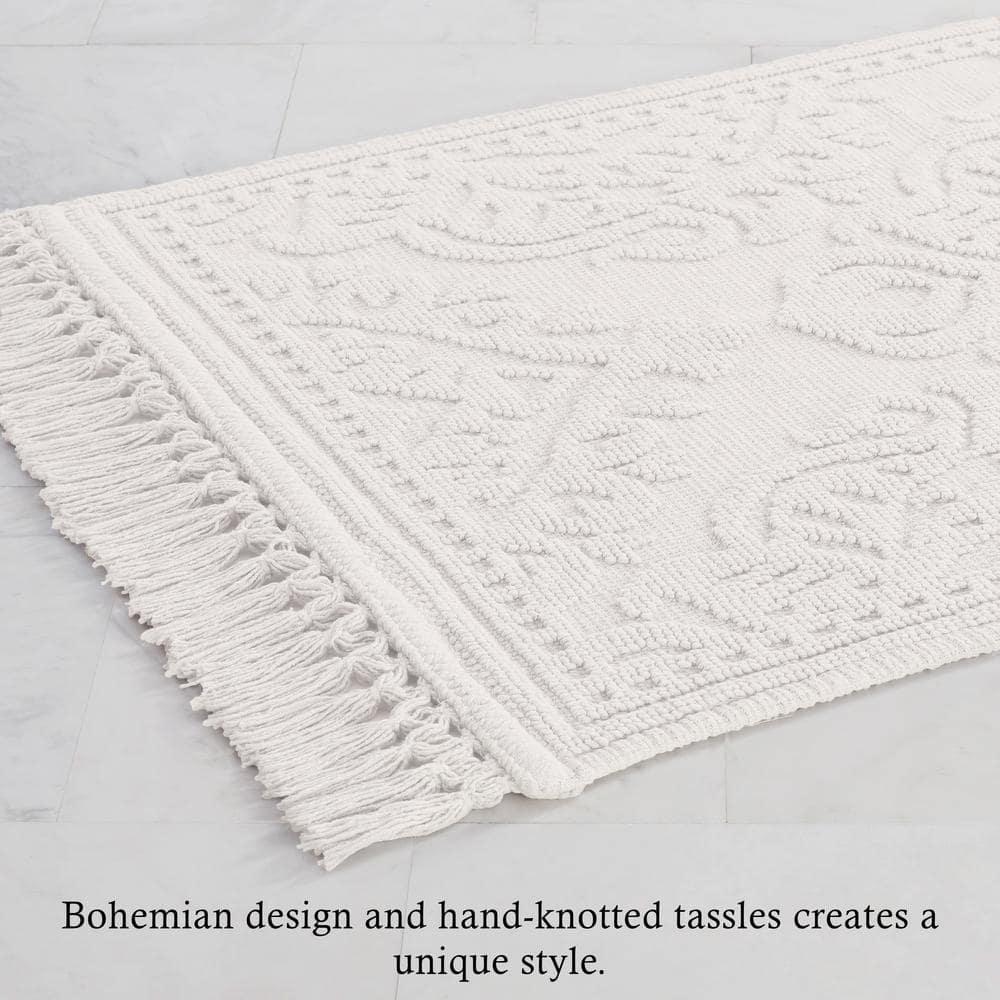 Jean Pierre Ricardo Cotton Fringe 2-Piece Bath Rug Set, White