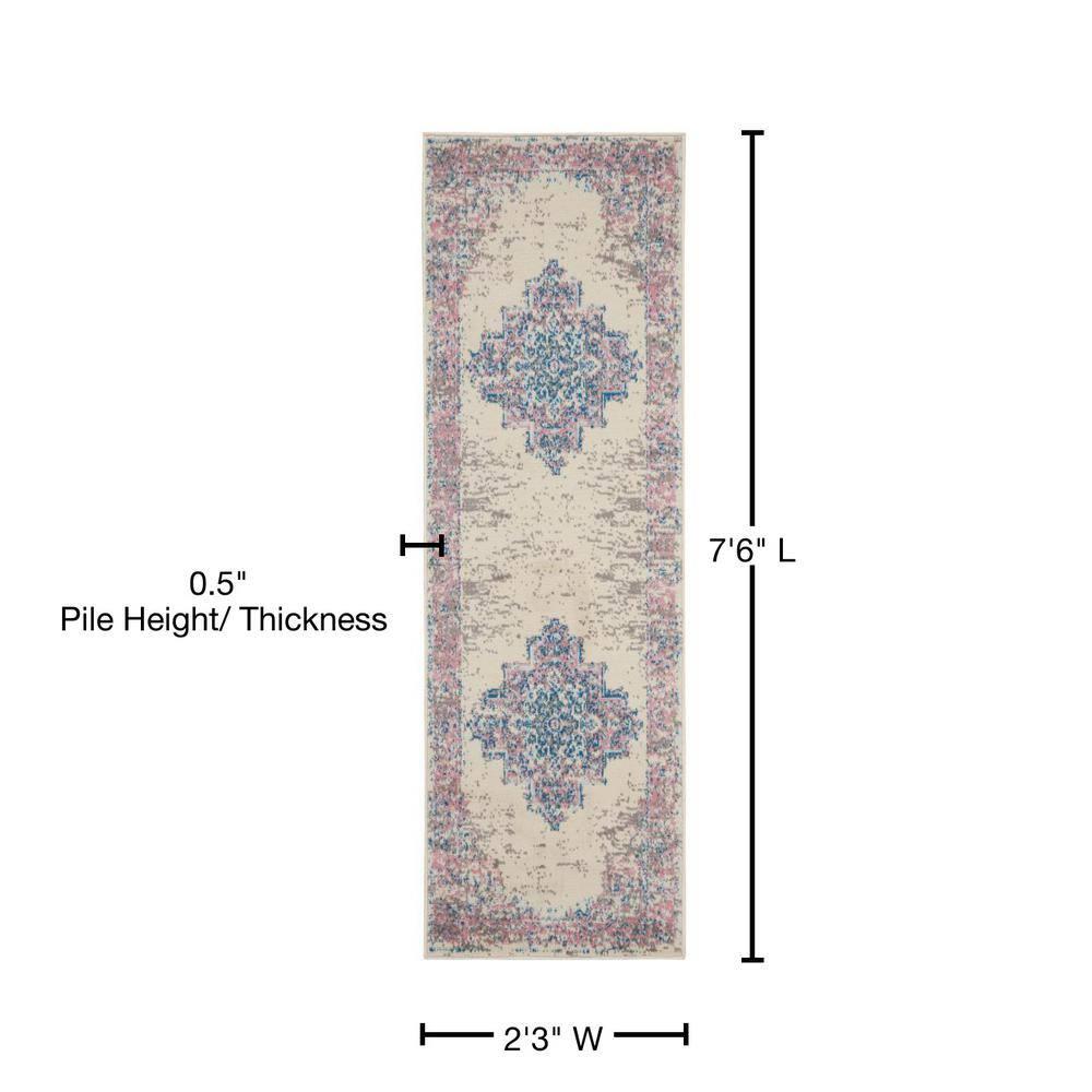 Nourison Grafix GRF14 Ivory/Pink Area Rug 2'3" x 7'6"