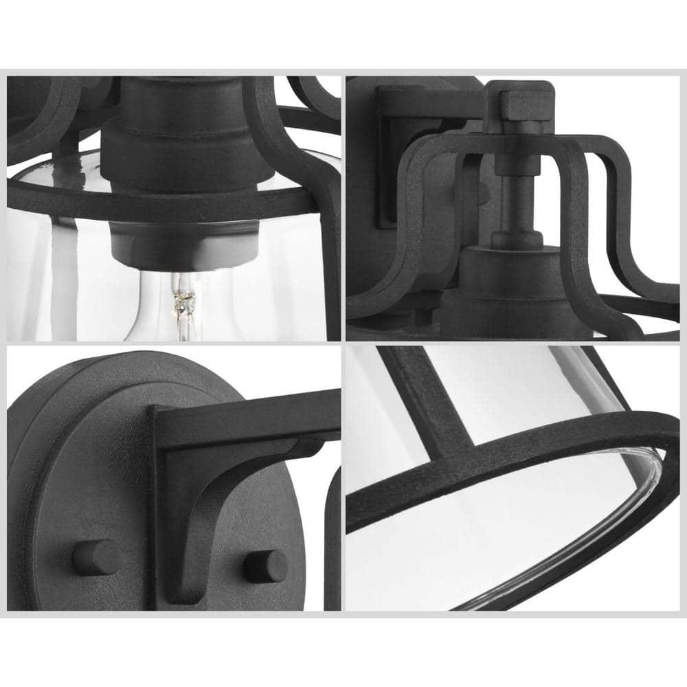 Progress Lighting Benton Harbor 1-Light Wall Lantern in Black with Clear Glass Shade