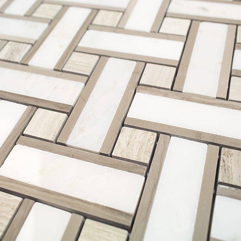 Yarn 1" x 3" Polished Marble Basketweave Mosaic Wall & Floor Tile