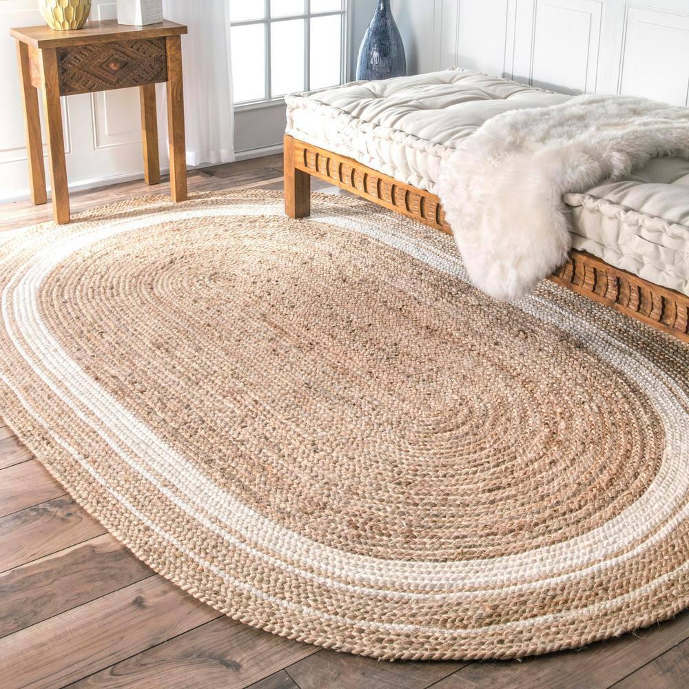 nuLOOM Rikki Coastal Braided Jute Area Rug, Oval 3' x 5', Off White