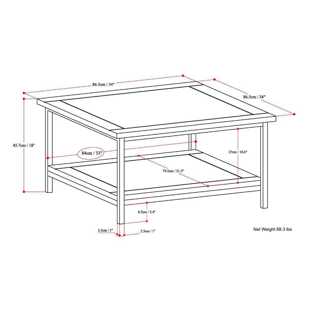 Simpli Home Skyler 34"W Solid Mango Wood Industrial Square Coffee Table with Open Shelf and Metal Frame