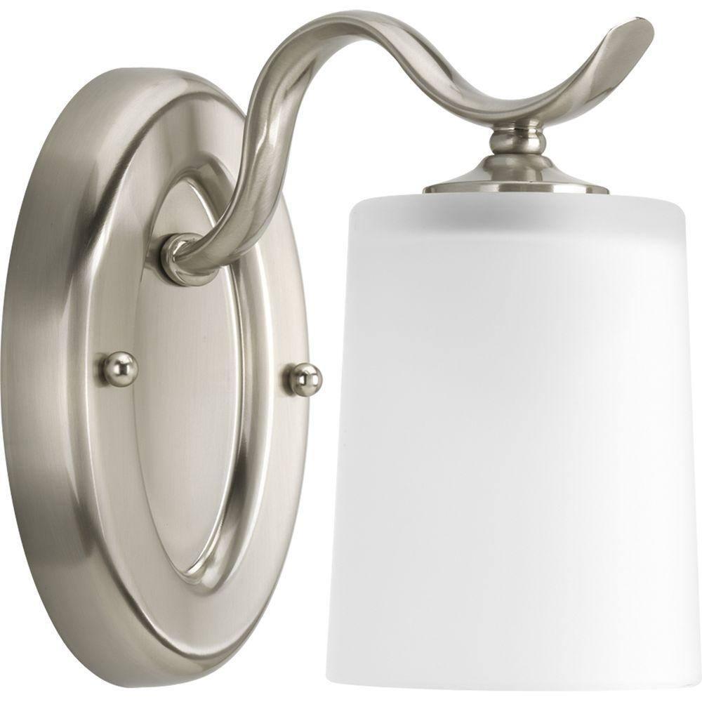 Progress Lighting Inspire 1-Light Wall Sconce, Brushed Nickel, Etched Glass Shade
