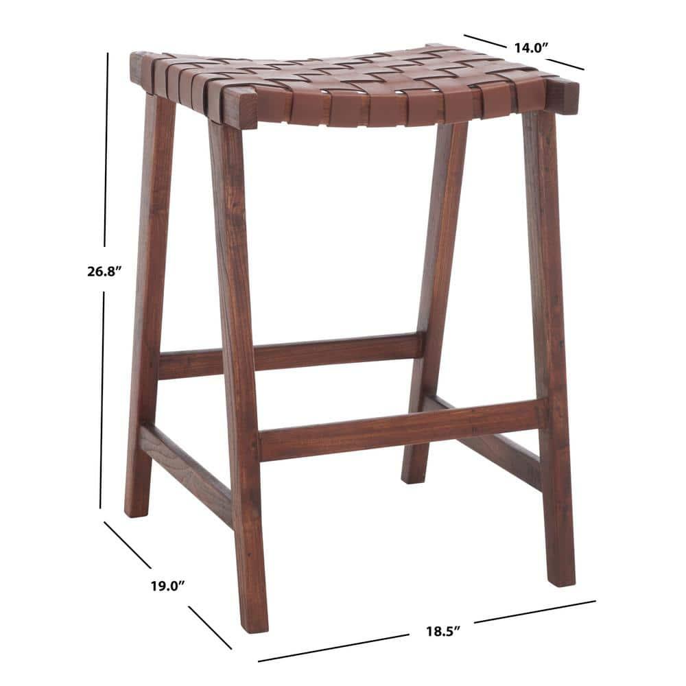 Abreu Rectangle Counter Stool - Cognac/Walnut - Safavieh