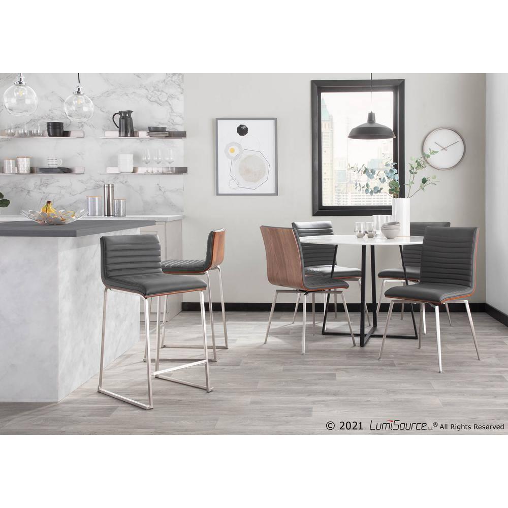 Contemporary Gray Faux Leather and Wood Metal Counter Stool