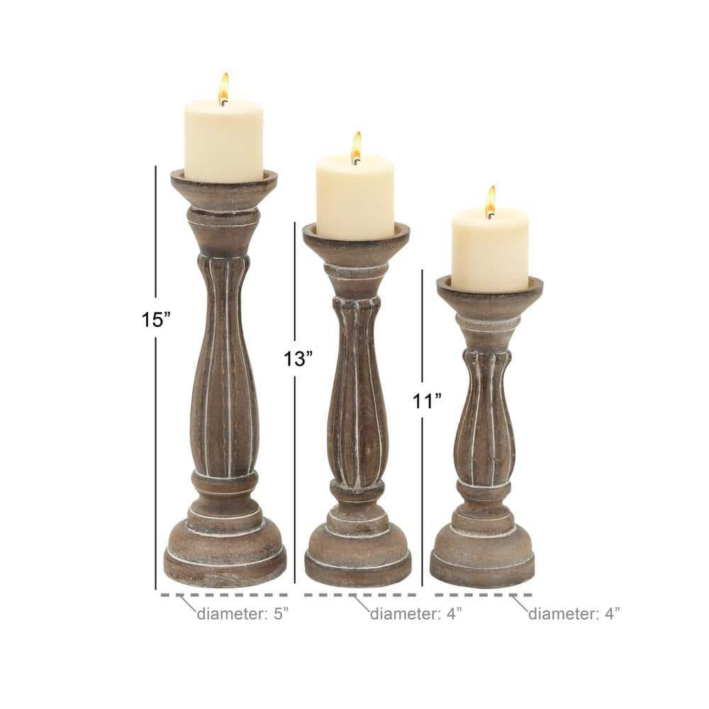 DecMode 3 Candle Brown Wood Candle Holder, Set of 3