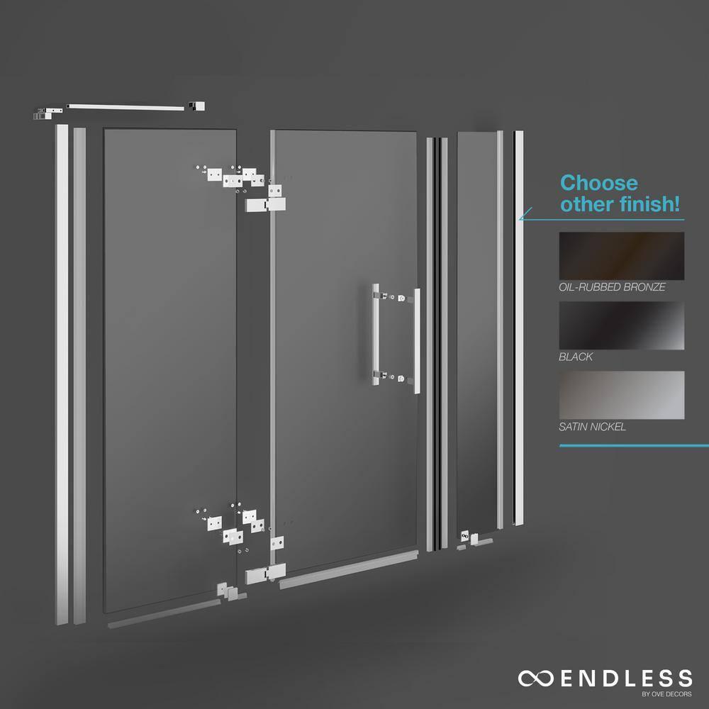 Endless Tampa 87" W x 72" H Alcove Frameless Shower Kit, Door, 2 Panel