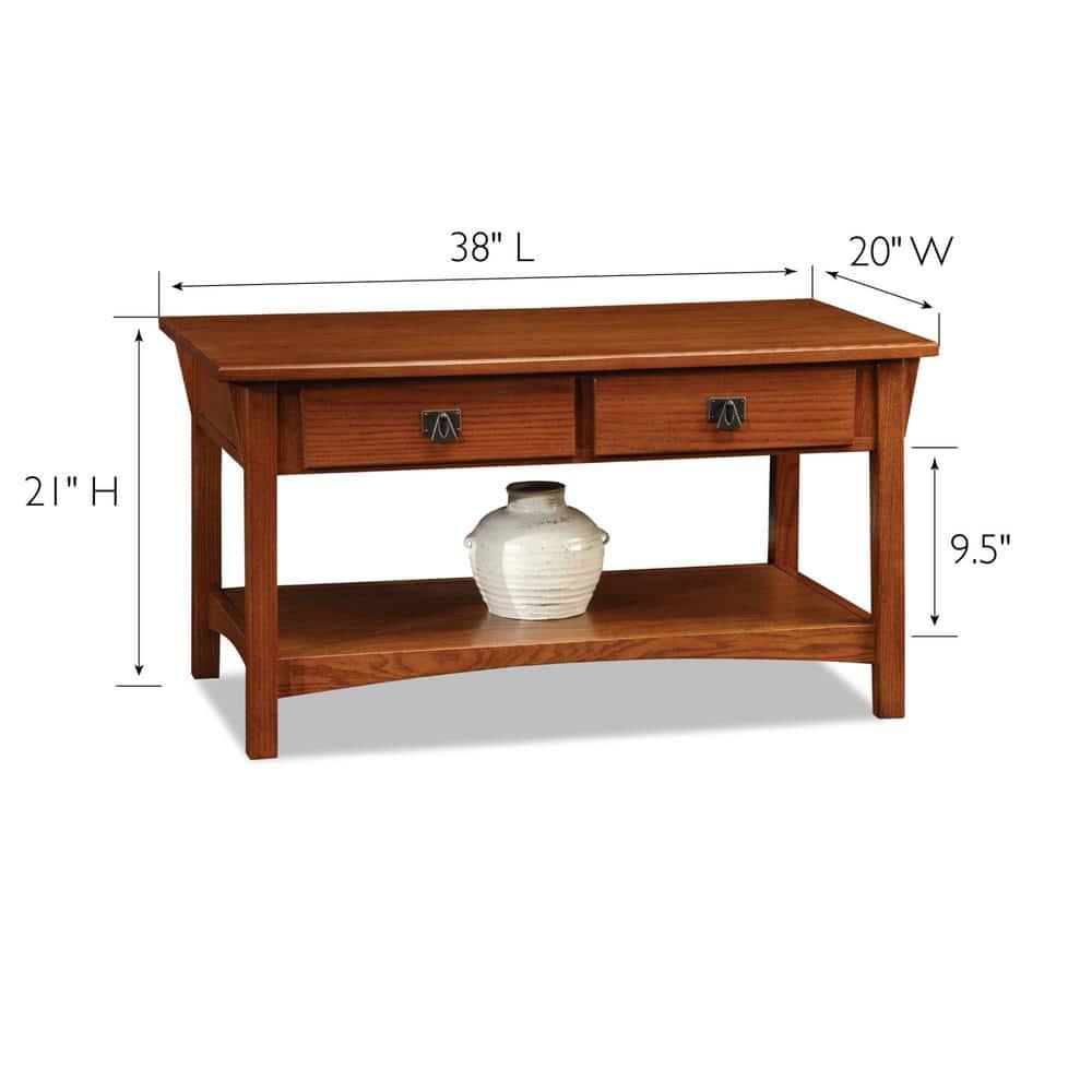 Leick Home 10055-RS Mission Coffee Table for Living Room, Two Drawers and Shelf, Made with Solid Wood, Russet Finish