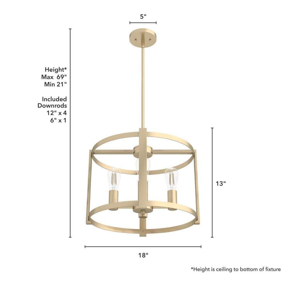 Hunter - Astwood 4-light Alturas Gold, Medium Size Chandelier, Dimmable, Caged Style, Drum Shaped, for Bedrooms, Kitchens, Dining, Living Rooms - 19958
