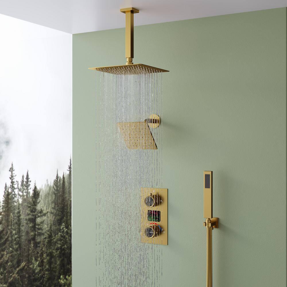 Pressure Balancing Shower Faucet 12" High-Pressure Dual Showerheads with LCD Display