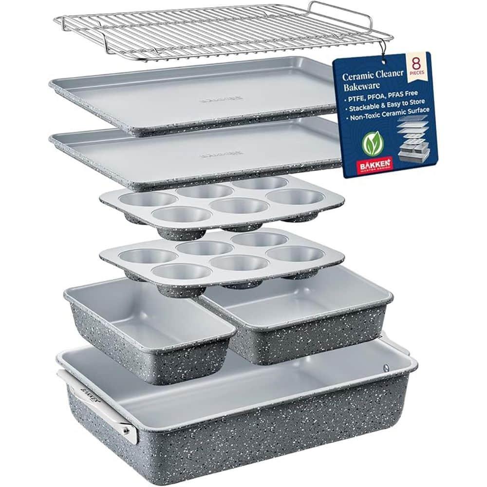 Bakken Swiss 8-Piece Stackable Bakeware Set - Ceramic Non-Stick Coating - MARBLE