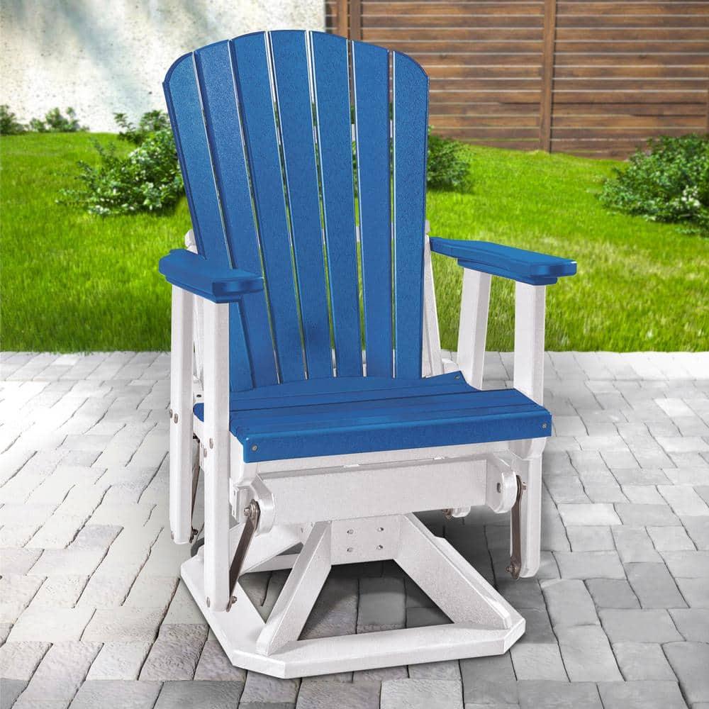 OS Home and Office Furniture Resin Fan Back Swivel Glider in Blue/White
