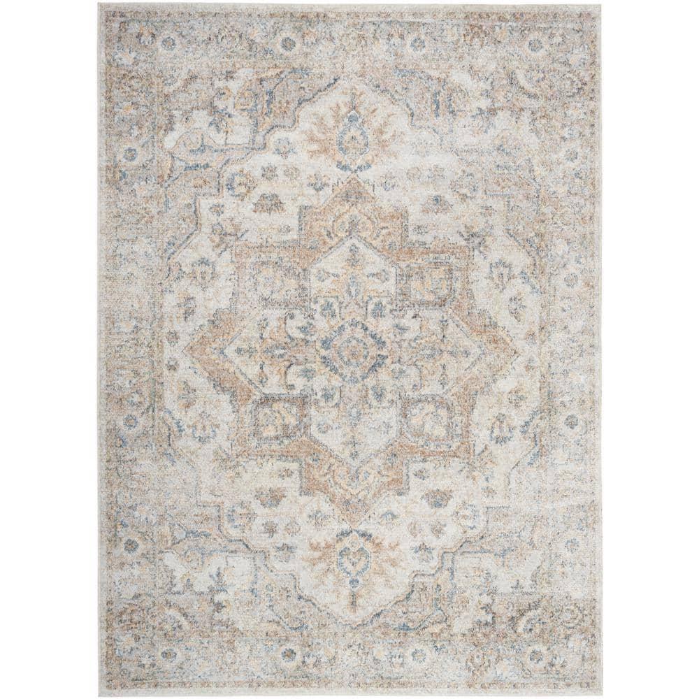 Nourison Astra Machine Washable Vintage Medallion Indoor Rug Silver Grey 6'7" x 9'