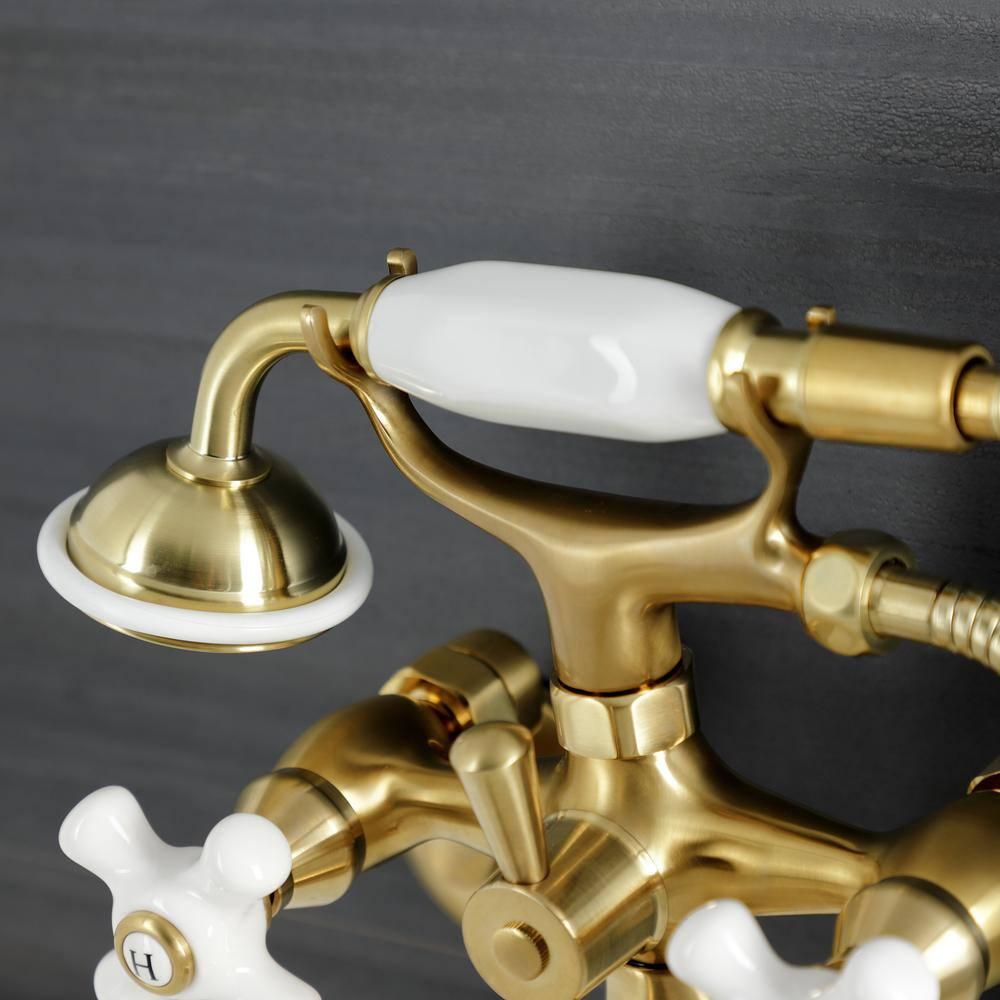 Kingston Brass Kingston Three-Handle 2-Hole Deck Mount Clawfoot Tub Faucet with Hand Shower